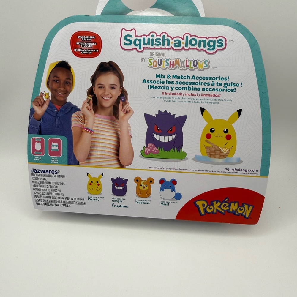 RARE Pokémon Squish-a-longs 4Pack Pikachu Gengar Marill Teddiursa NEW Sealed HTF - Picture 6 of 7